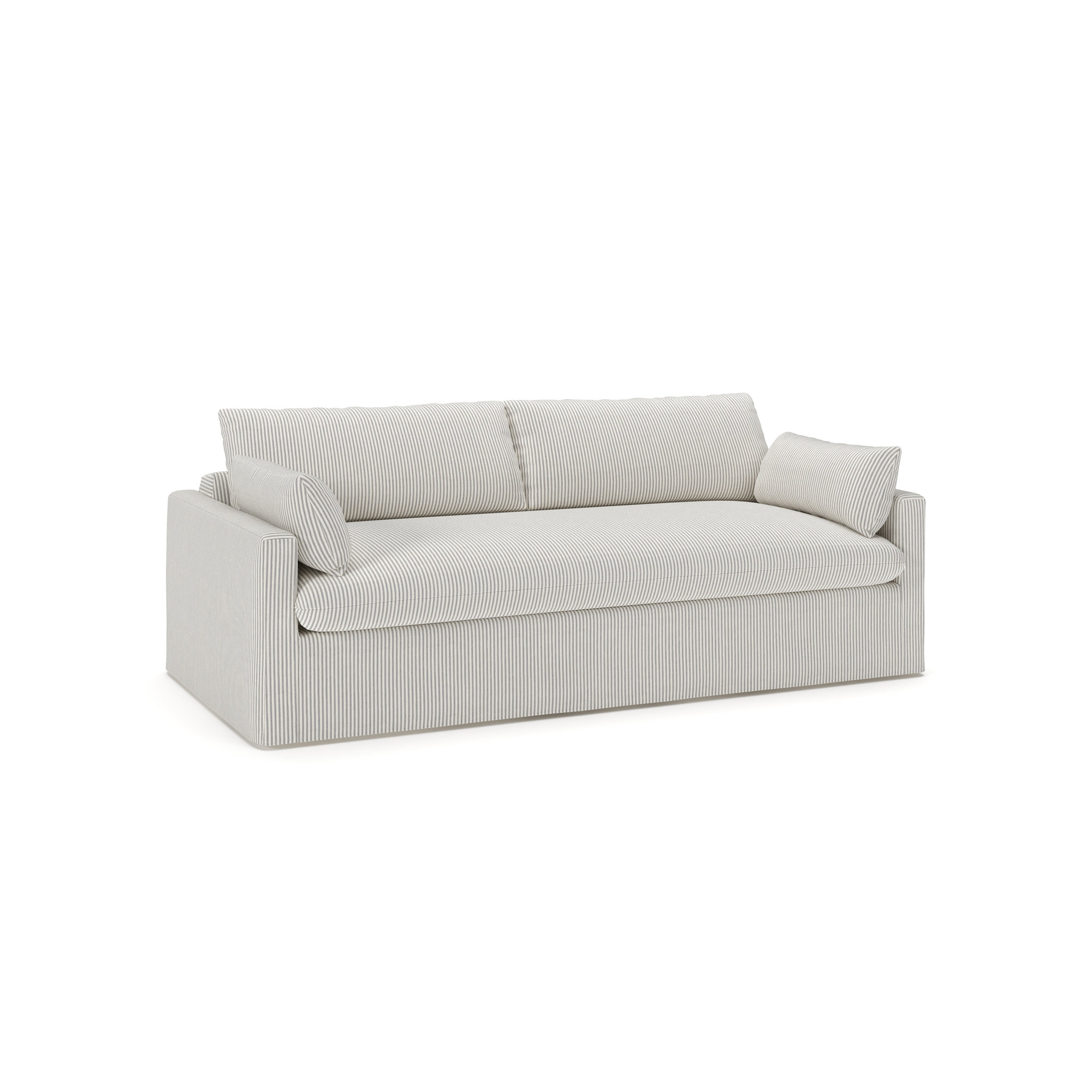Luna Slipcovered Queen Sleeper Sofa, Cruise Gray Striped