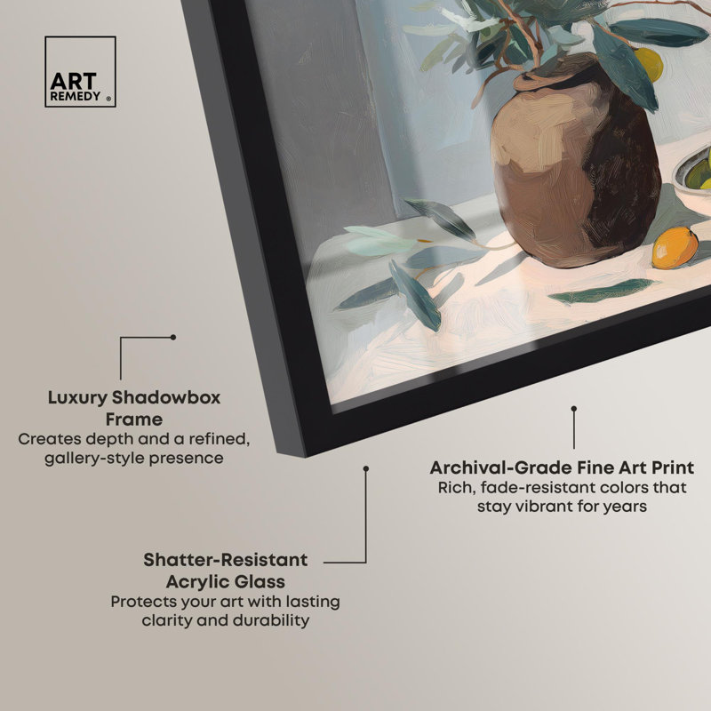 Olive Tree Botanical Art Shadowbox par Art Remedy, H 13 po x l 13 po, Noir