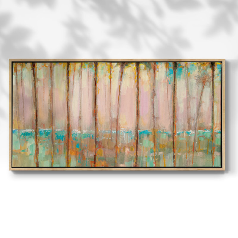Palms at Dusk - Toile tendue avec châssis encadré - Prêt à être accroché, Naturel, H 17 po x l 33 po