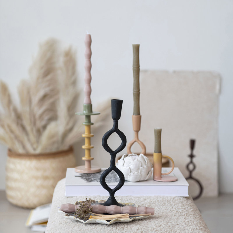 Enameled Decorative Metal Taper Candle Holder