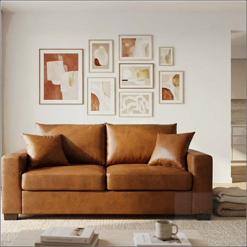 Canapé 69 po à deux places en tissu texturé avec 2 coussins - Pieds en plastique robuste, Foil Fabric Light Brown