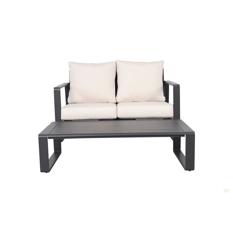 Canapé double + table basse rectangulaire, coussin en tissu Milky American, Beige, Noir