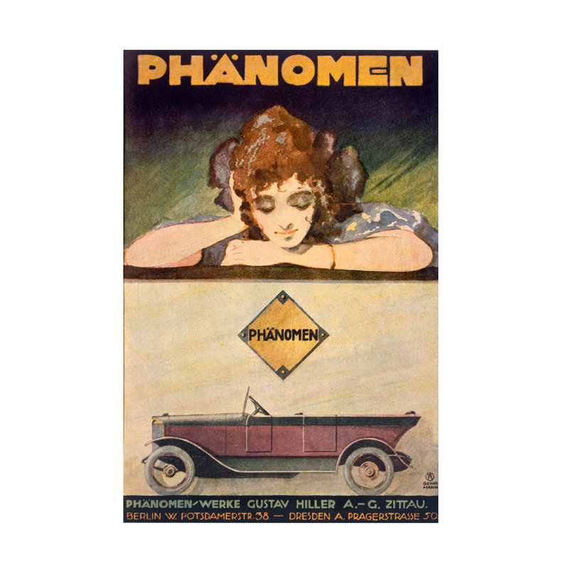 Behrmann The Phanomen Car, 1907-27, art sur toile, H 24 po x l 16 po
