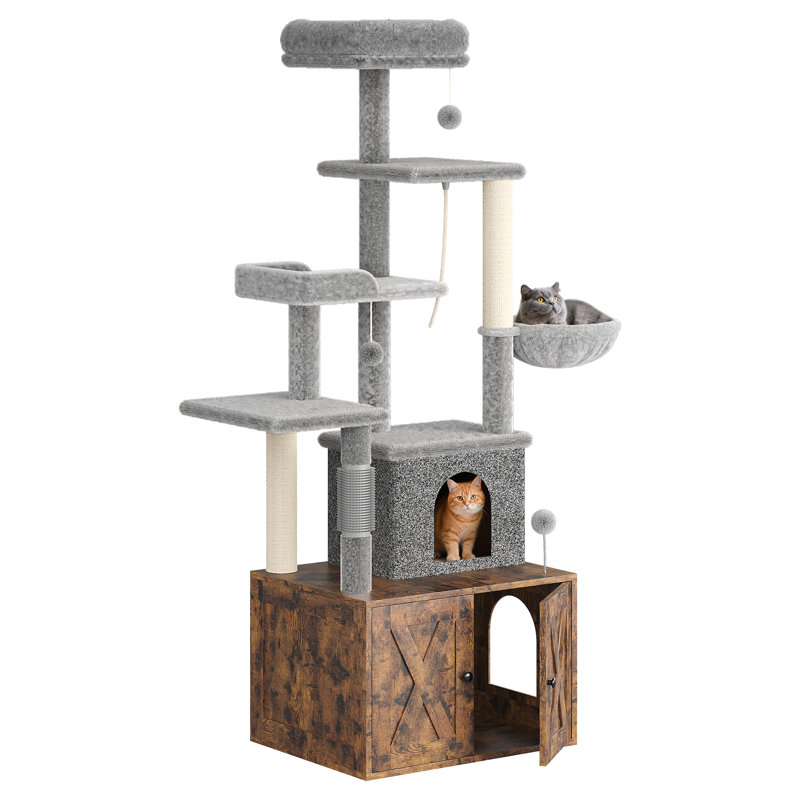 12MM Particle Board Plush Cat Litter Cabinet ZH1283 - 12Mm Particle Board, Plush Material, Spacious 60x48CM, Cat Litter Storage, Multi-Functional Cat Furniture