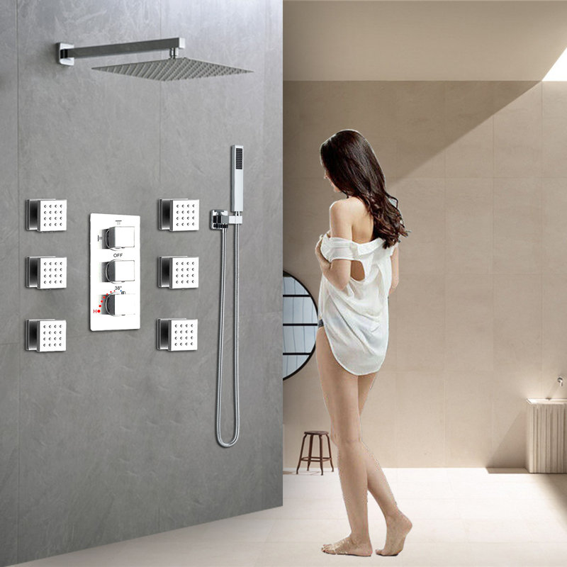 Thermostatic Complete Shower System with Rough in-Valve, Chrome