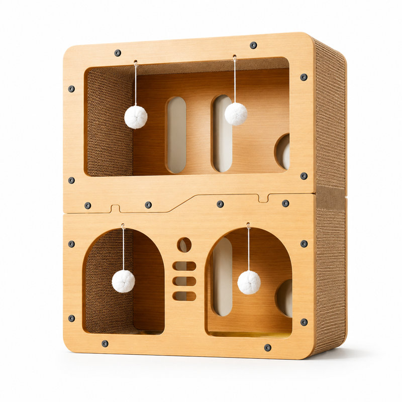 Grattoir pour chat en carton ondulé à 2 niveaux, lit de repos multifonctionnel pour petits chats, bloc-notes et boîte à courrier à griffer, jouet durable pour protéger les meubles des égratignures