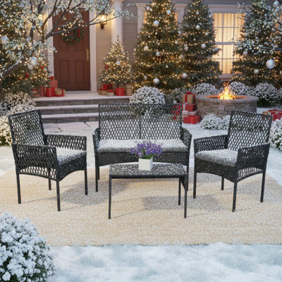 4 Piece Patio Furniture Set, Outdoor Chairs Conversation Sets With Cushions And Coffee Table For Porch Garden Poolside Backyard