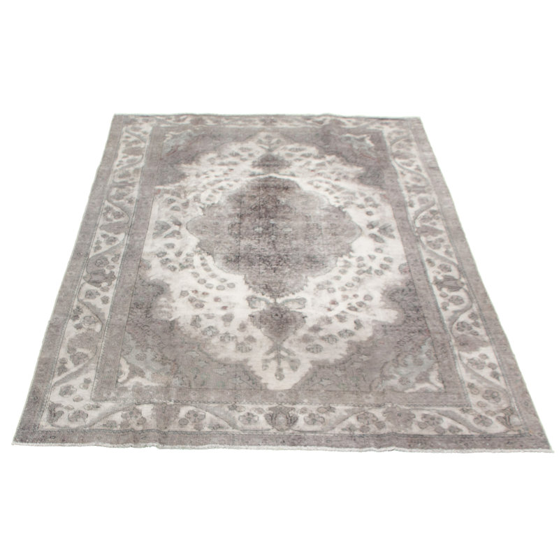 Tapis décoratif gris en laine noué à la main de conception unique 6 pi 3 po x 9 pi 4 po Catja noué à la main
