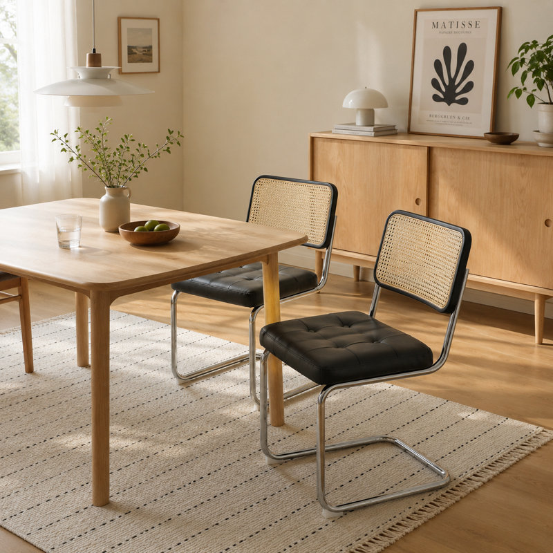 Chaise en porte-à-faux 19,3 po Mid-Century, Black/Black