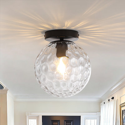 1-Light Globe Hammered Glass Flush Mount Ceiling Light