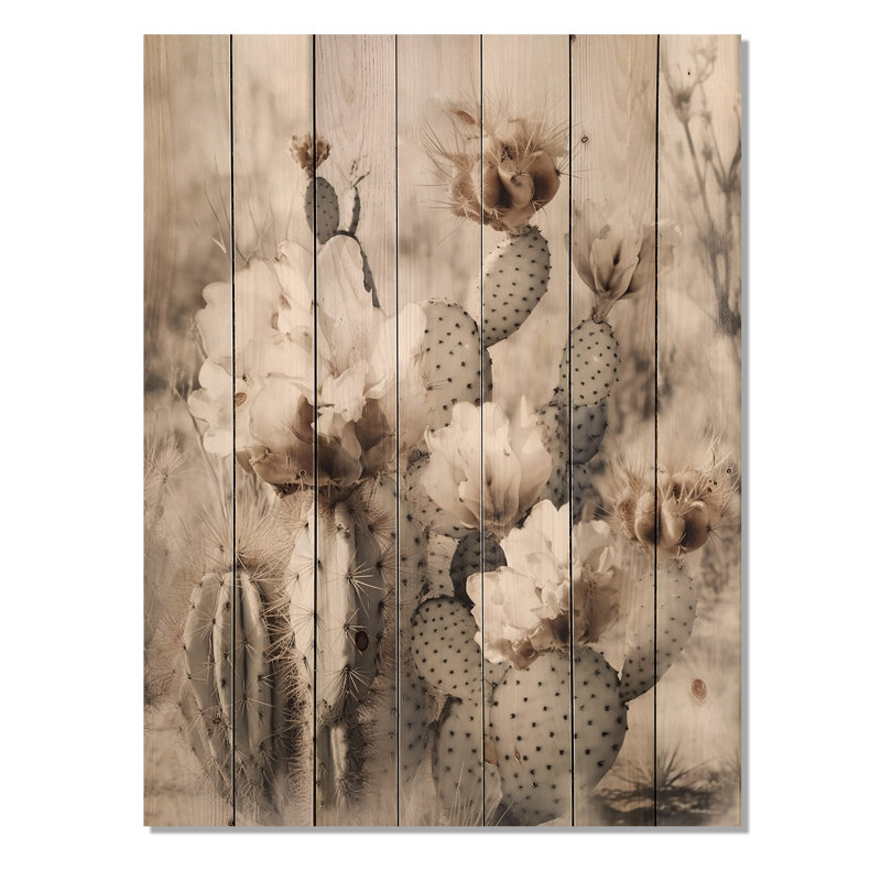 Talmay crème désert cactus sur bois, H 40 po x l 30 po x P 0,78 po