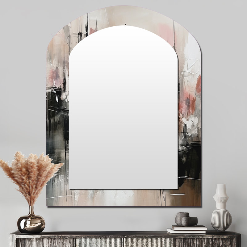 Pink Black Minimalims Fludity I - Minimalism Asymmetrical Unique Wall Mirror, Modern Unique Shape Mirror, Printed Metal Art