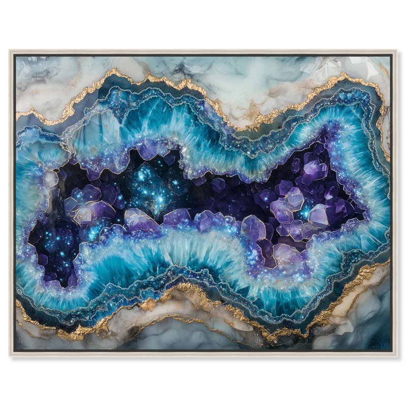 Toile Stellar Shard Core, art de la géode bleue par Art Remedy, H 25 po x l 31 po, Encadrement argenté