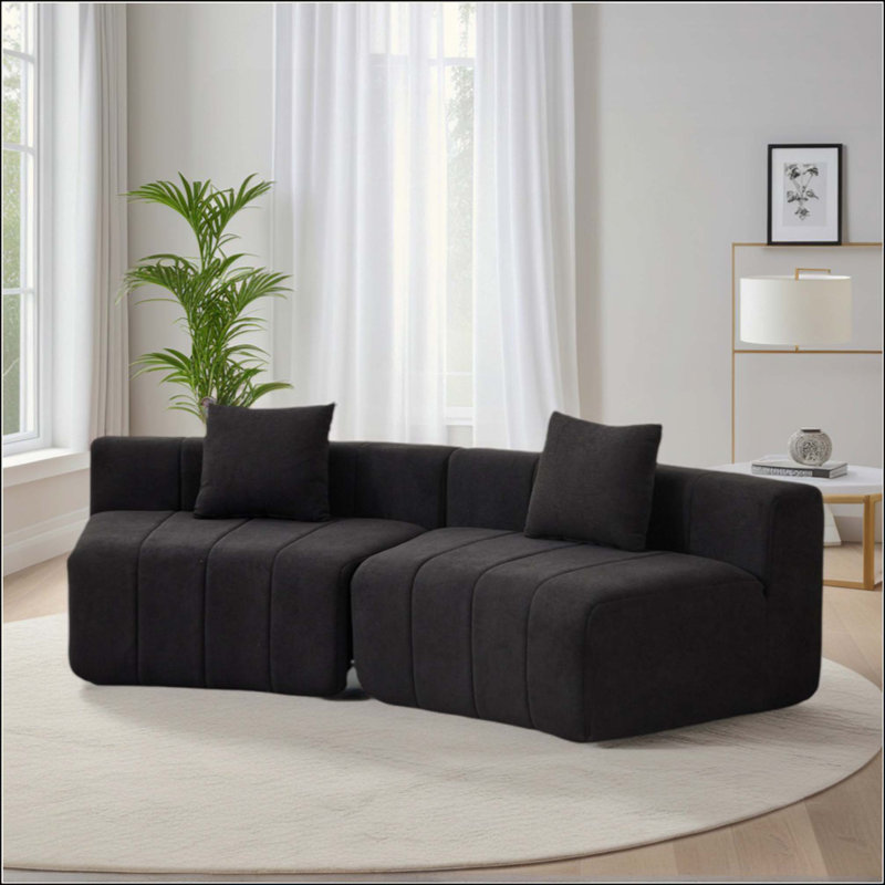 Canapé modulaire courbé Chenille, Noir