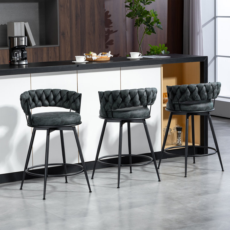 Upholstered Swivel Counter Stool, Blue/Black, Counter Stool (24" Seat Height) 