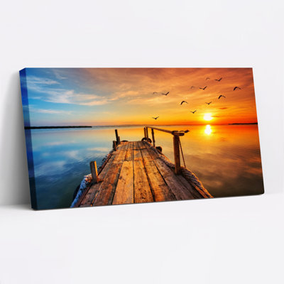 Coucher de soleil avec oiseaux sur toile tendue, reproduction d'art sur toile, ensemble de 1