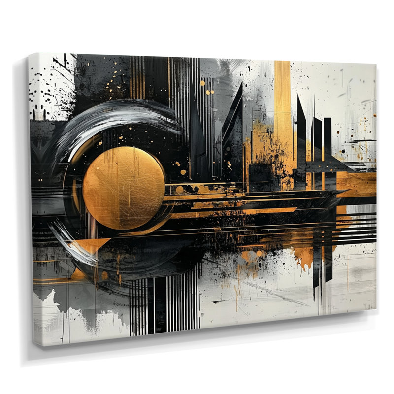 «Dark Transition Golden Shifting Horizons I», art abstrait transitionnel de formes modernes, H 24 po x l 32 po, Toile tendue