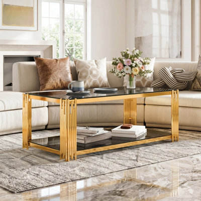 Table basse moderne rectangulaire noire, miroir