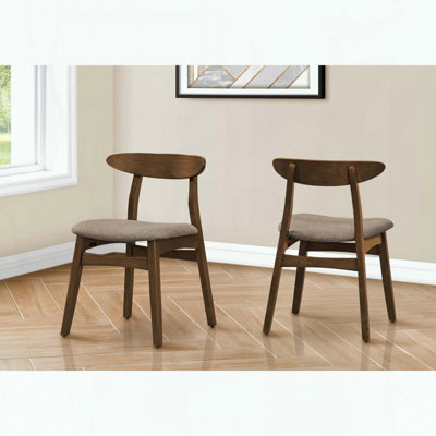 Set of 2 Modern Dining Chairs – Dark Walnut – Beige Fabric – 32" Height