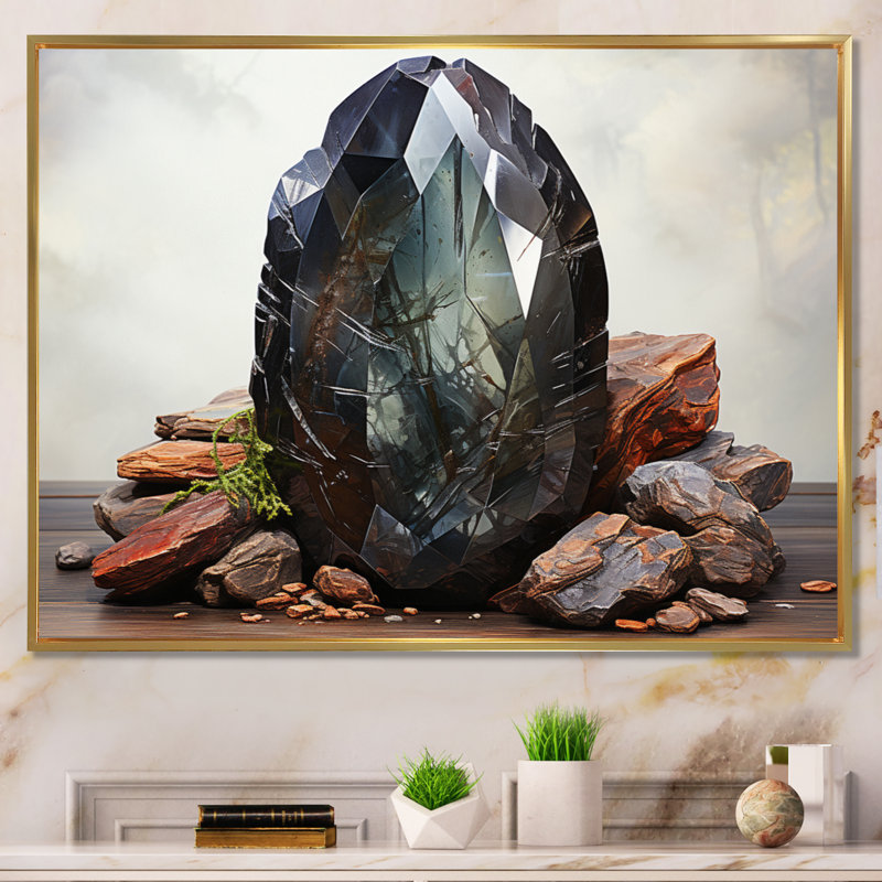 " Grey Beige Spiritual Stone Hematite ", Gold Floater Framed, 16" H x 32" W x 1" D