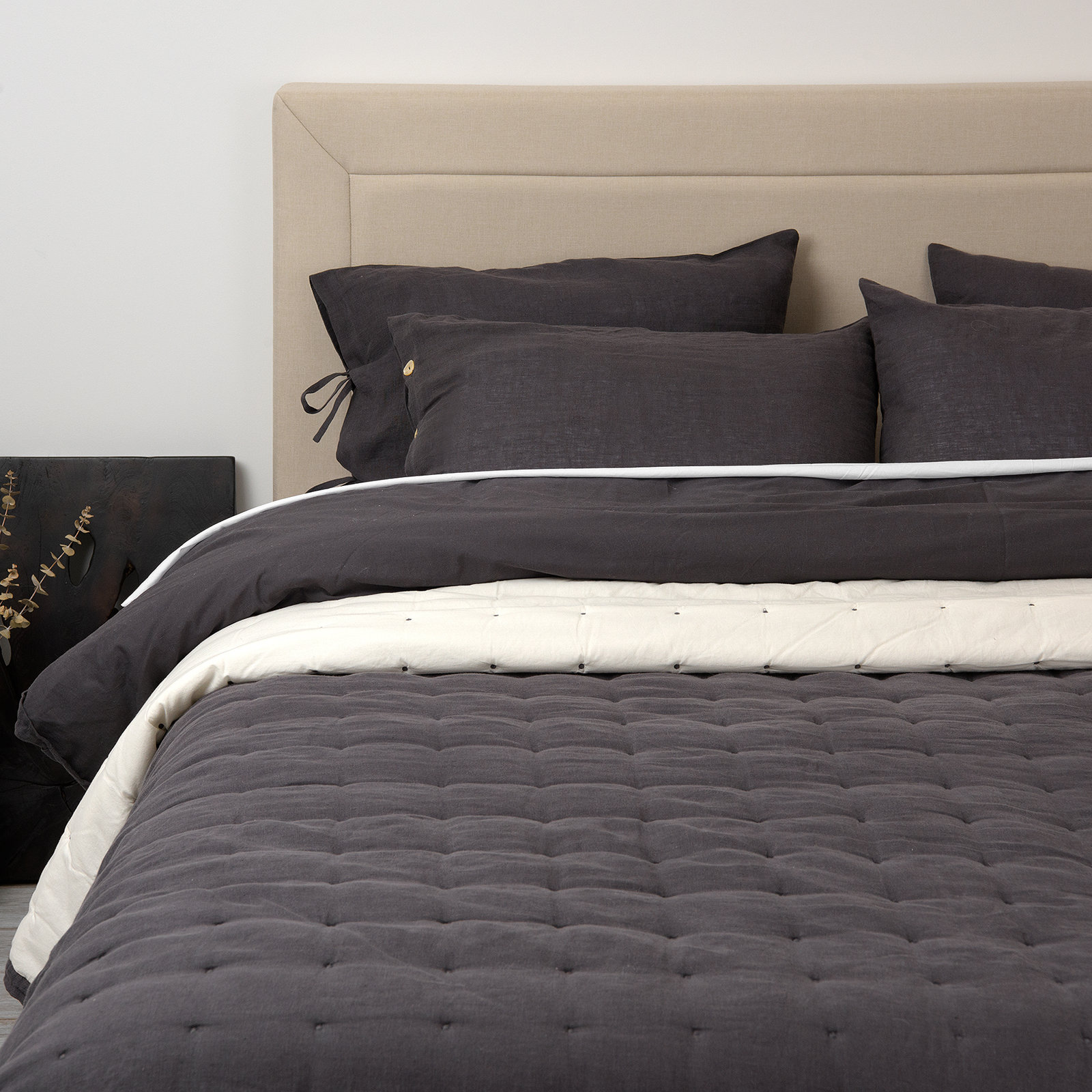Linen Quilt Set, Twin Quilt, Gray