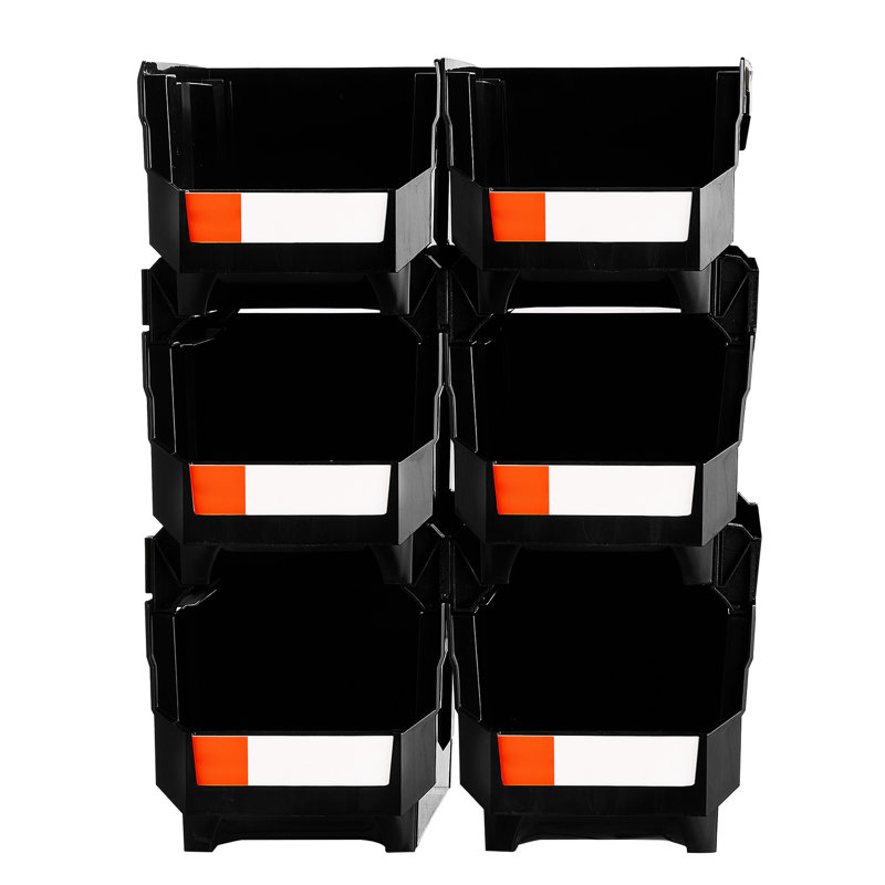 Paquet de 6 bacs empilables en plastique noirs de 14,8 po x 8,5 po x 7,1 po, idéaux pour organiser les articles de garage et de garde-robe - Économie de rangement efficace
