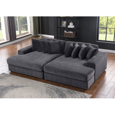 Ryenn Modern Corduroy Double Chaise Sleeper Sofa Couch With Comfy Deep Seat& 8 Pillows