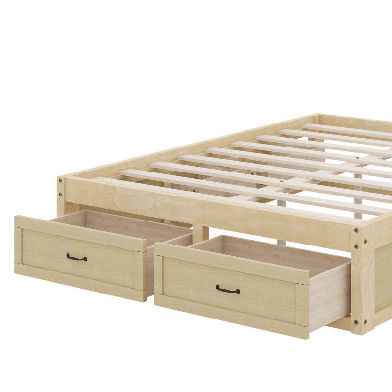 Lit plateforme double avec 6 tiroirs, Naturel antique