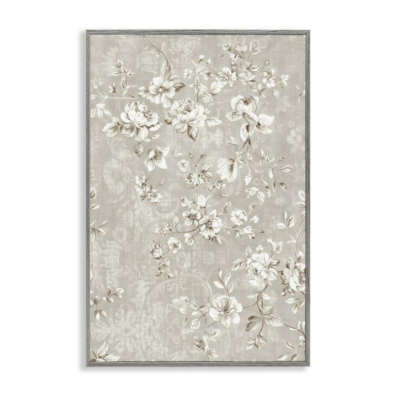 Giclée encadrée de fleurs blanches sur damas, design par LSR Creative Studio, Estampe numérique Farmhouse, H 24 po x l 16 po