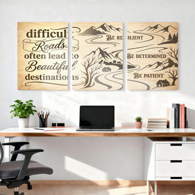 Les chemins difficiles mènent souvent à de magnifiques destinations. Ensemble de 3 tableaux sur toile représentant des paysages de montagne, parfaits pour la décoration du salon, de la chambre ou de la maison.