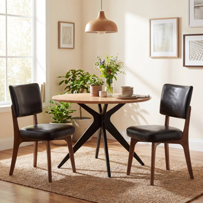 Modern Upholstered Dining Chairs With Solid Wood Legs, 20" Extra Wide Comfortable Black Side Chair For Kitchen Reading Room, Easy Assembly