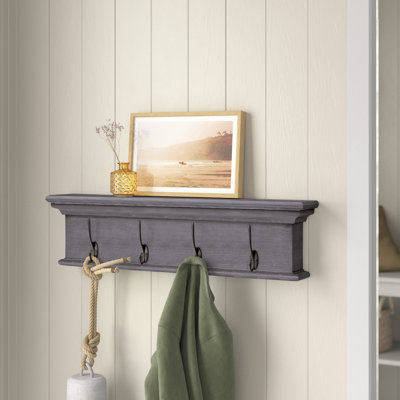 28" Solid Wood Four Hook Wall Mount Coat Rack
