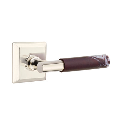 Emtek Select Privacy Leverset w/ Quincy Rosette & T-Bar Stem, Rosso Levanto Marble Lever (CF)