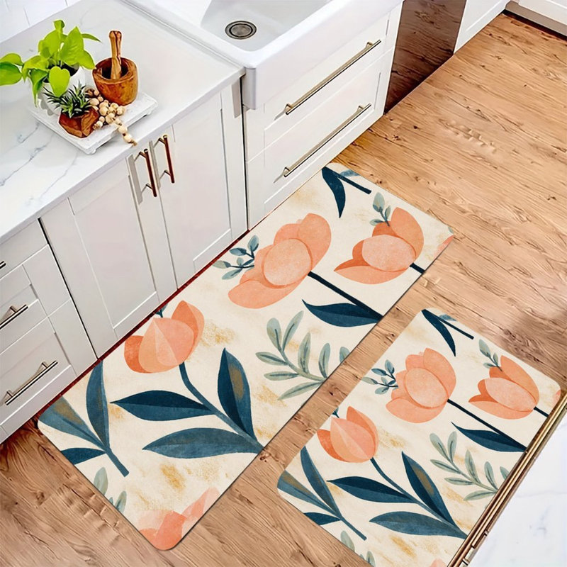 Ensemble de 2 tapis de cuisine tulipe pêche