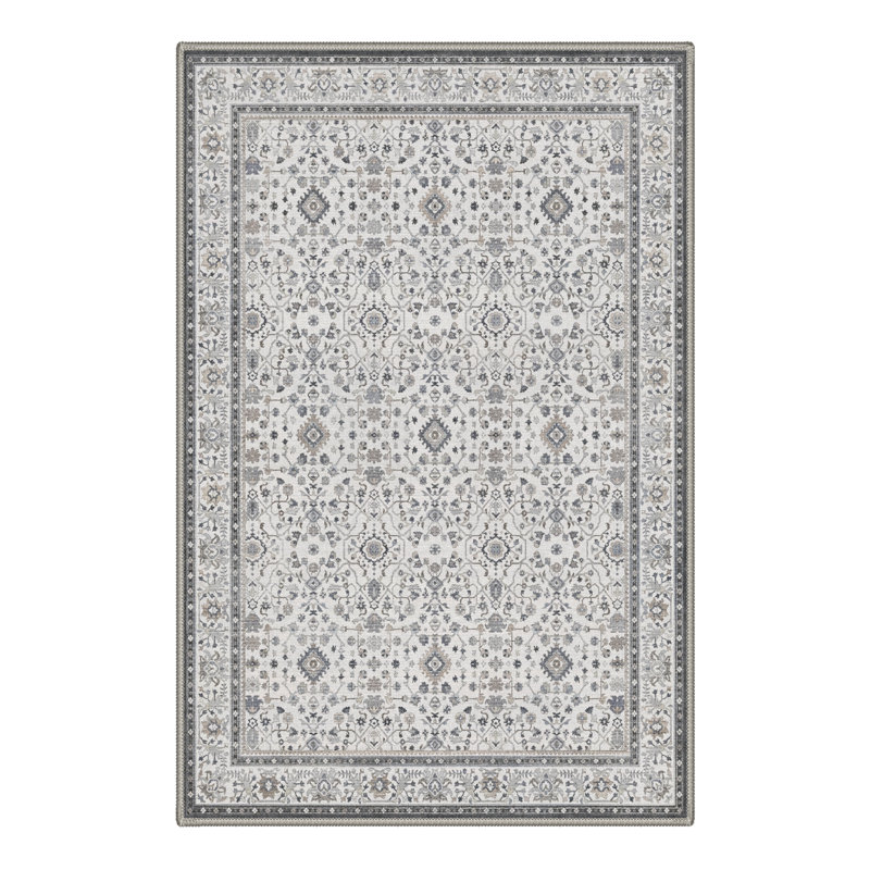 Paillasson traditionnel gris/bleu oriental à poils courts, lavable et antidérapant, Rectangulaire 2 pi x 3 pi