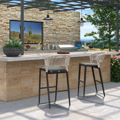 Brasia 29.72" Patio Bar Stool with Cushion by Wade Logan