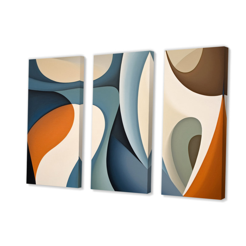 Blue Orange Symmetric Visions - 3 pièces, reproduction sur toile tendue, H 28 po x l 36 po x P 1 po