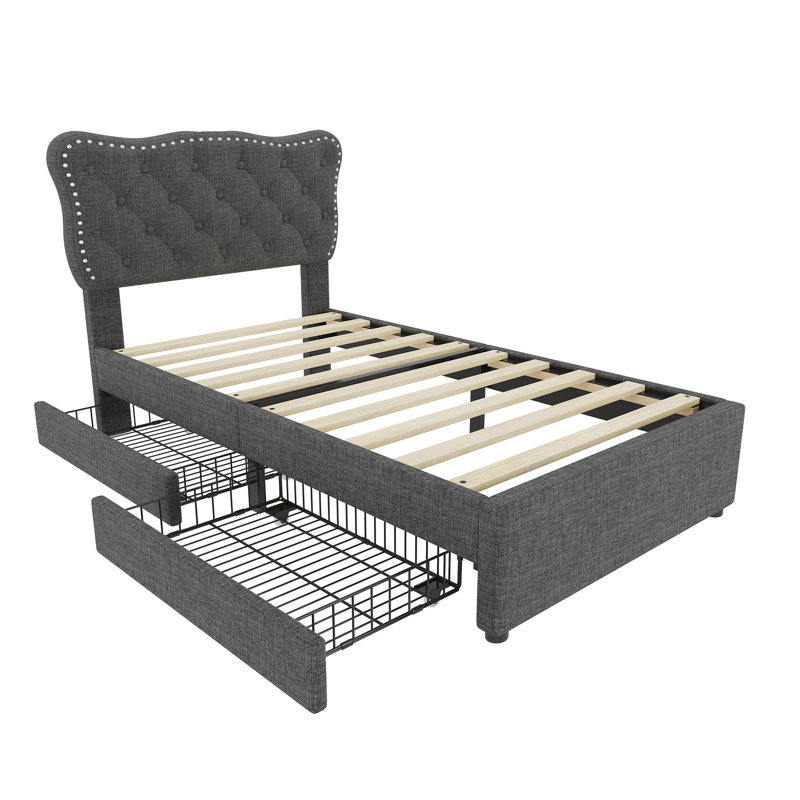 Upholstered Storage Bed, Grey