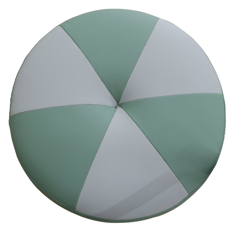 Upholstered Living Room Rounded Ottoman And Stool, Green/White Faux Leather