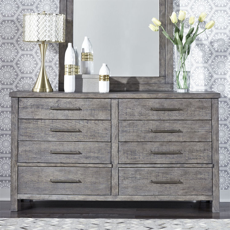 Bettee 8 Drawer 68" W Double Dresser, Grey
