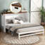 Armoire pour grand lit escamotable avec tiroir de rangement et station de recharge USB, cadre de lit en pin massif pour bureau personnel ou chambre d'amis, noyer blanc-1305358263