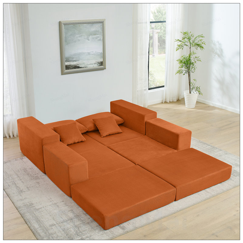 79.5'' Corduroy Sofa, Orange Corduroy