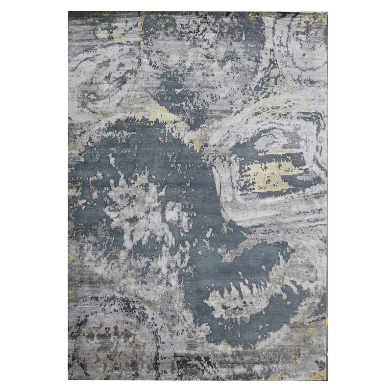 Tapis bleu / gris de haute qualité noué à la main, Rectangle 6 pi x 9 pi