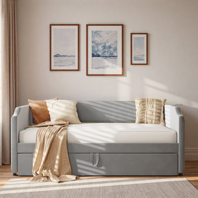 Upholstered Daybed With Pop Up Trundle And Nail Head Decoration by Everly Quinn