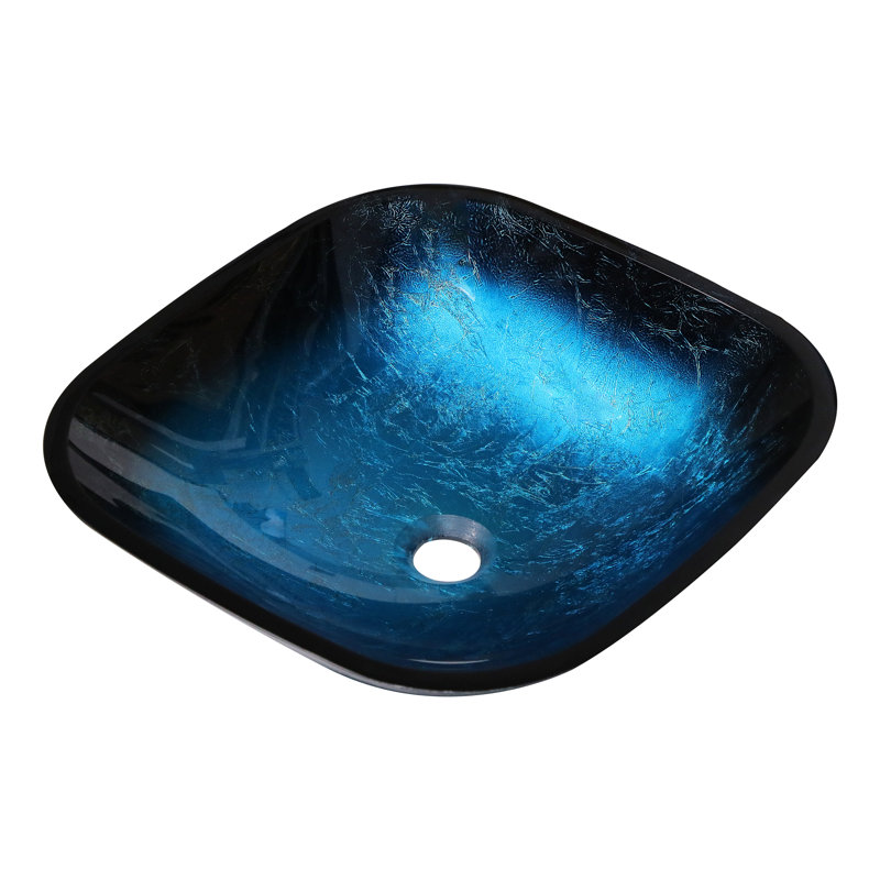 Bathroom Artistic Tempered Glass Vessel Bathroom Sink With Faucet And Pop-Up Drain, Blue