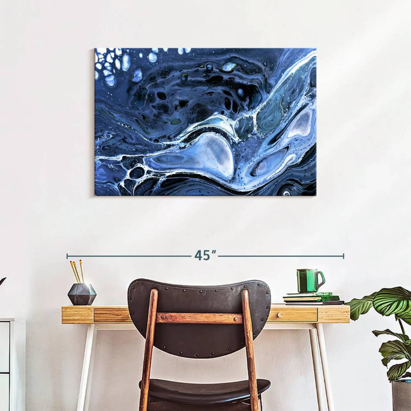 Avery Dark Blue Abstract, 24" H x 36" W