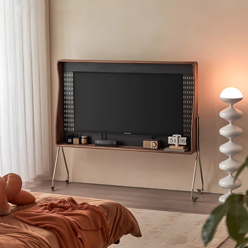 Retro Brown Solid Wood Movable TV Stand | Wayfair
