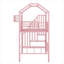 Structure de lit mezzanine simple en métal sur le toit avec boîte de rangement supérieure intégrée, rose classique pour les petites chambres