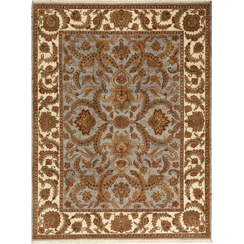 Tapis gris et ivoire noué à la main de haute qualité