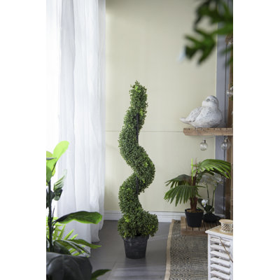 4ft Tall Artificial Spiral Boxwood Topiary Tree, Faux Greenery, Botanical Home Decor Accent, for Entryway, Living Room, Office, 48”